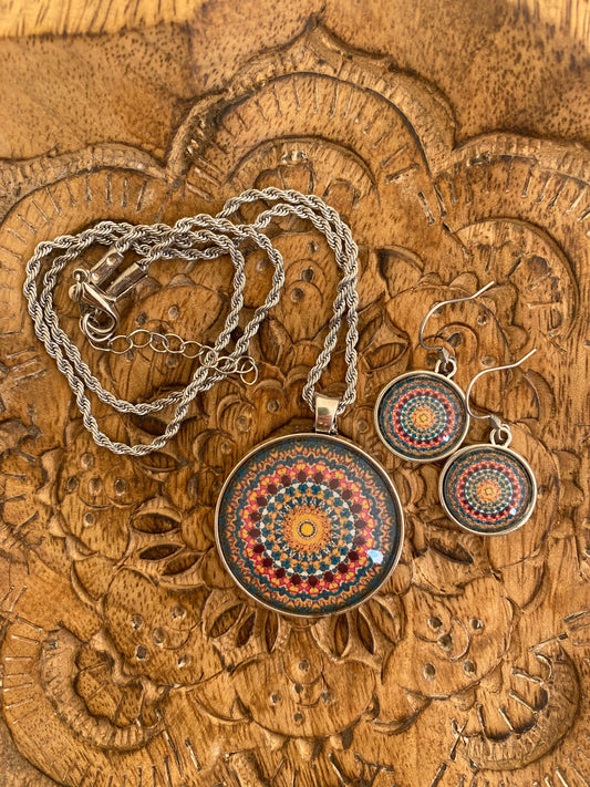 Autumn Kaleidoscope Mandala Necklace & Earring Set - Dandelion Lifestyle