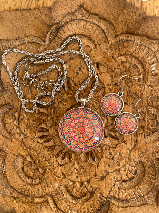 Tangerine Dream Mandala Necklace & Earring Set - Dandelion Lifestyle