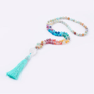 Frosted Natural Weathered Agate and Flower Amazonite Mala - Dandelion Lifestyle