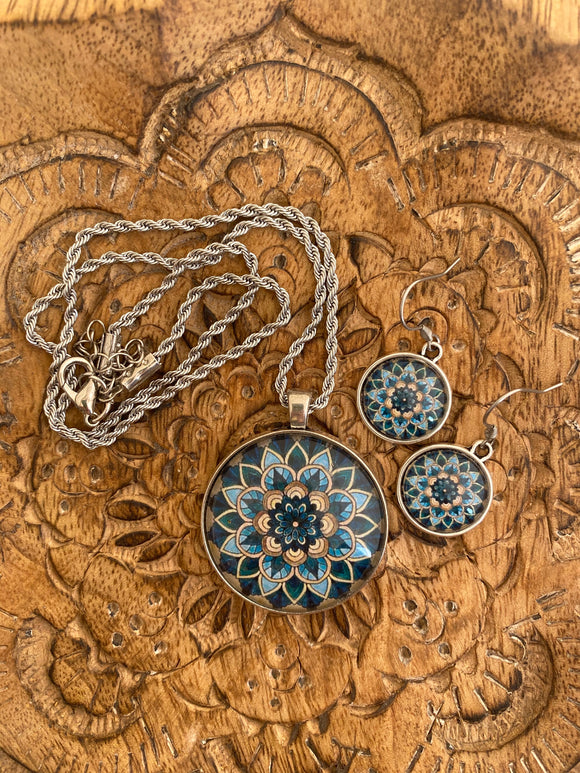 Navy Blue Star Dream Mandala Necklace & Earring Set - Dandelion Lifestyle