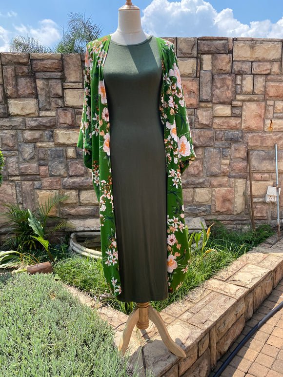 Emerald with Japanese Cherry Blossom Long Kimono - Dandelion Lifestyle