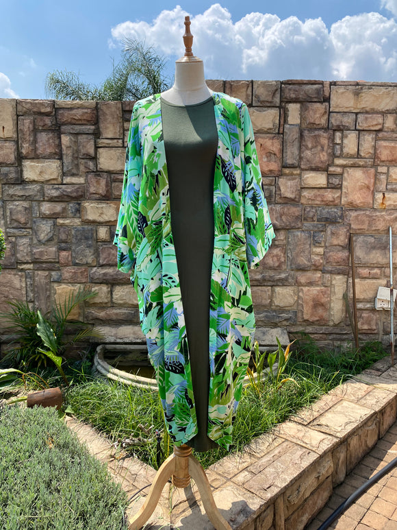 Shamrock and Chartreuse Geometric Shapes Long Kimono - Dandelion Lifestyle