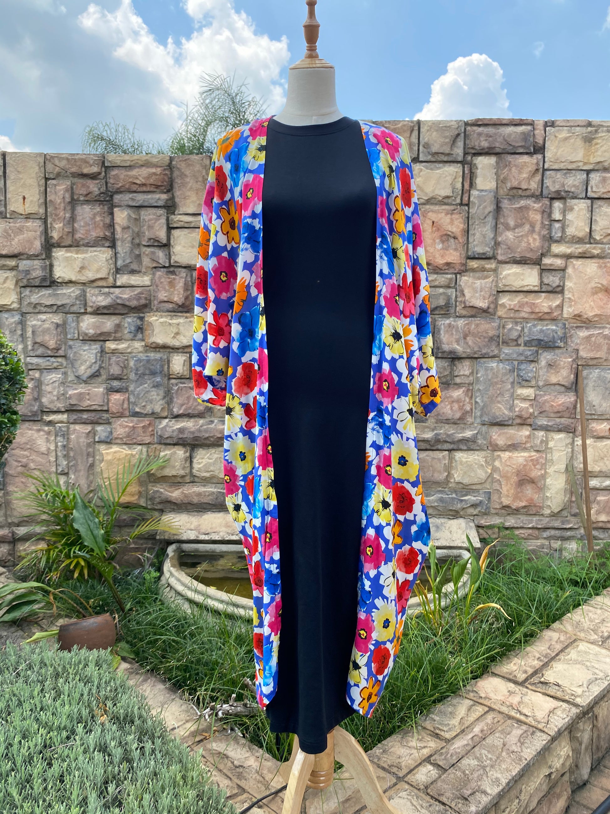 Cobalt with Multi Colour Daisy Long Kimono - Dandelion Lifestyle