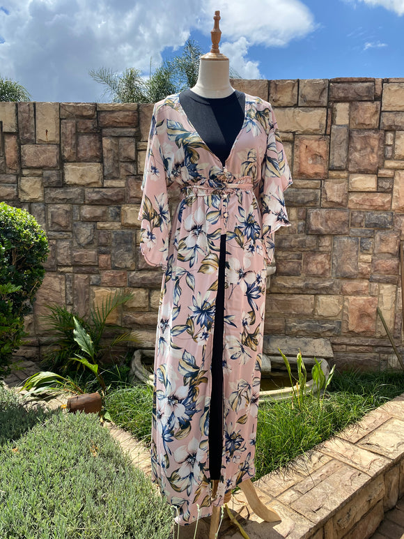Sheer Bohemian Overdress - Rose Pink with Navy Accents Floral - Dandelion Lifestyle