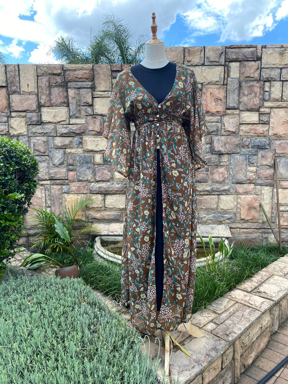 Sheer Bohemian Overdress - Chocolate with Small Flowers - Dandelion Lifestyle