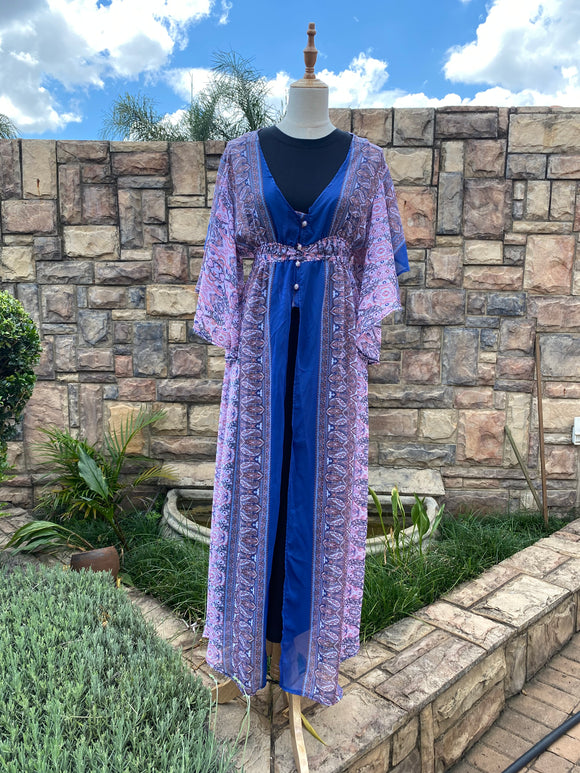 Sheer Bohemian Overdress - Pink and Blue with Front Border - Dandelion Lifestyle