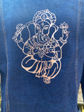 Rose Gold Ganesh on Distressed Denim Jacket - Dandelion Lifestyle