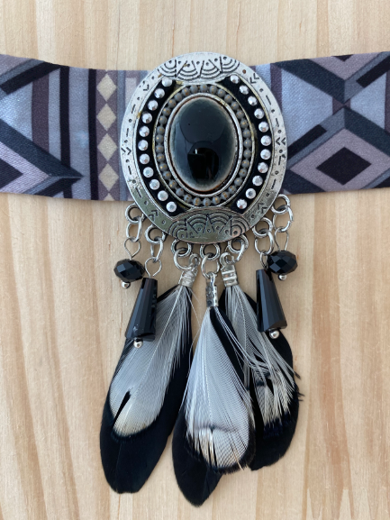 Black and Grey Apache Choker with Feathers - Dandelion Lifestyle