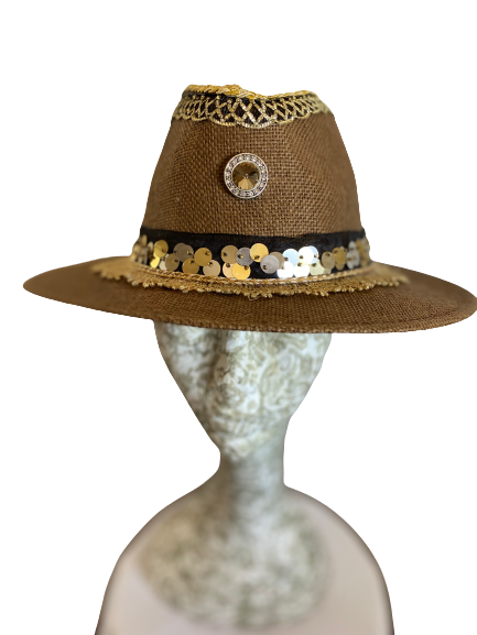 Sand, Black and Gold Ibiza Hat - Dandelion Lifestyle