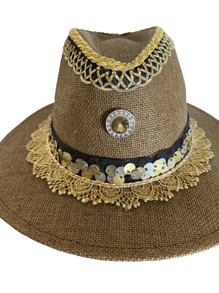 Sand, Black and Gold Ibiza Hat - Dandelion Lifestyle