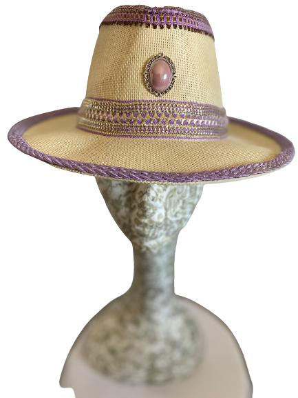 Cream and Lilac Ibiza Hat - Dandelion Lifestyle