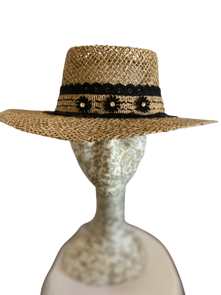 Simple Black Flowers Ibiza Hat - Dandelion Lifestyle