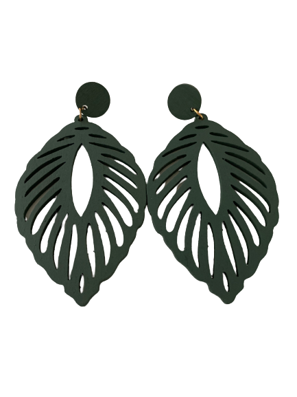Khaki Oval Leaf Earrings - Dandelion Lifestyle