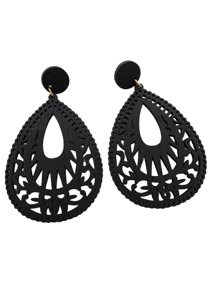 Black Teardrop Wood Earrings - Dandelion Lifestyle